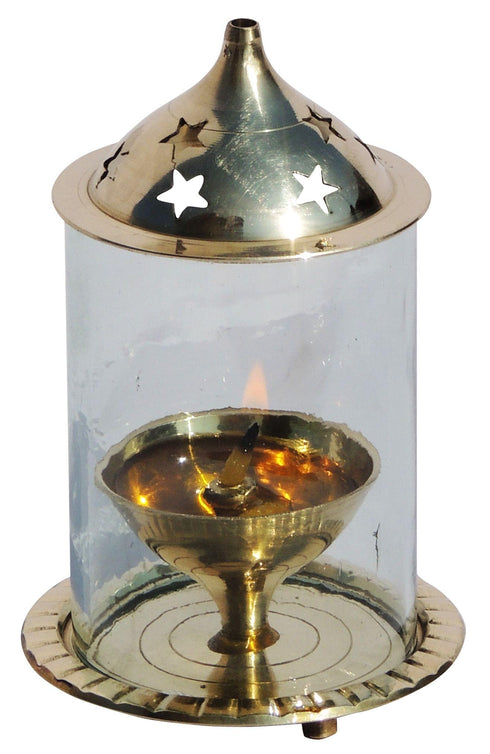 Brass Oil Lamp Deepak With Chimney 0.13kg
